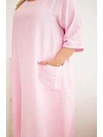 Plus veľkosť dámske viskózové šaty s vreckami a krátkymi rukávmi Candy Pink