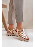 Skórzane Sandały Damskie Zazoo 3695 Złote