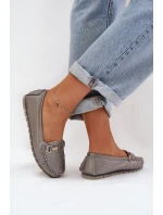 Brokatowe Płaskie Mokasyny Ze Skóry Naturalnej D&A LR51-546 Srebrne