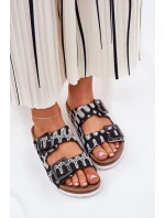 Klapki Damskie Z Klamrami I Brokatem S.Barski RB51-006 Czarne