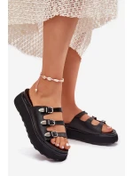 Klapki Damskie Na Platformie Z Paskami Czarne Nimiotte