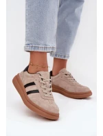Zamszowe Sneakersy Damskie Na Platformie Beżowe Elivienne