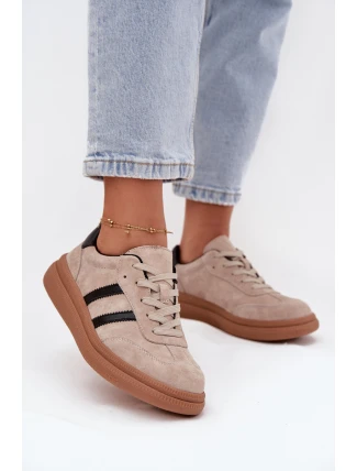 Zamszowe Sneakersy Damskie Na Platformie Beżowe Elivienne