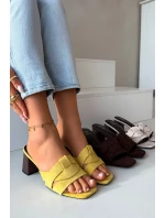 Dámské sandály na podpatku s řemínky Eko semišové Žluté Corivelle