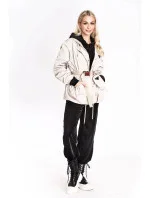 Krátka béžová dámska bunda s opaskom (AG3-03)