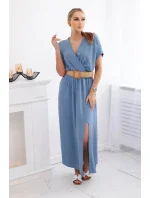 Dlhé šaty s ozdobným pásom denim