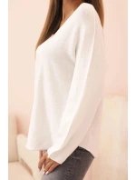 Dámsky viskózový sveter s výstrihom do V biely