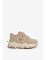 Ocieplane Buty Sportowe Damskie Sznurowane Na Platformie Beżowe Bialoa