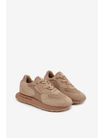 Skórzane Sneakersy Męskie Big Star OO174298 Hi-Poly System Beżowe