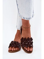 Kožené sandály na nízkém podpatku Zazoo 40468 Čokoládové