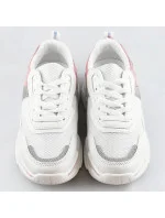 Bielo-ružové dámske sneakersy s brokátovými vsadkami (LU-2)