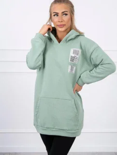 Mikina s kapucňou a nášivkami tmavo mätová
