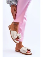 Damskie Skórzane Klapki Z Kokardą Białe Becky