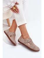 Zamszowe Półbuty Barefoot Damskie Z Klamrą Zazoo N1261 Beżowe