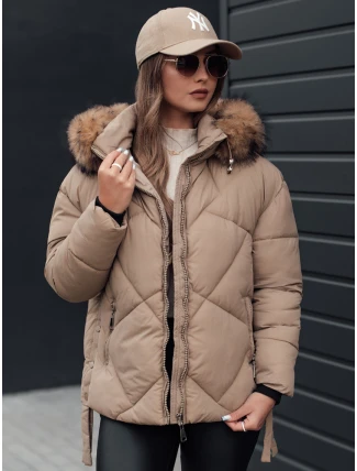 Dámska zimná bunda LESISI prešívaná s kapucňou béžová FashionStreet TY4715