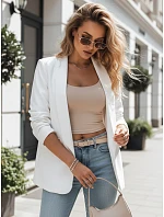 Dámske klasické sako s volánovými rukávmi ecru FashionStreet PY0136 Dámske klasické sako s volánovými rukávmi ecru FashionStreet PY0136