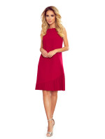 KARINE - Červené dámske trapézové šaty s asymetrickým plisovaním 308-2