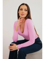 Dámska blúzka s výstrihom do V a dlhými rukávmi candy pink