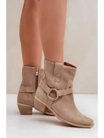 Topánky z prírodnej semišovej kože na podpätku Bright beige Zazoo 3444/2