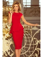 Elegantné červené midi šaty s volánikmi model 6267541