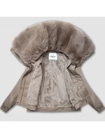 Kožená bunda s veľkým kožušinovým golierom Glakate cold beige (LU98090#)