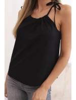 Dámske bavlnené tielko so zaväzovaním za krkom čierne