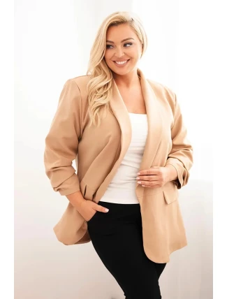 Dámska elegantná plus size bunda camel