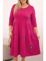 Dámske Plus veľkosť bavlnená sukňa s volánikmi a volánové rukávy Fuchsia