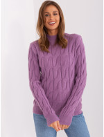 Špinavý fialový sveter s káblami a rolákom