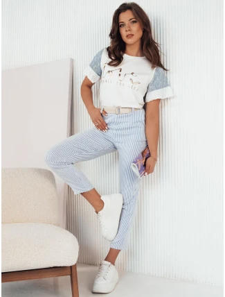 Dámske nohavice CERET s modrými a bielymi pruhmi FashionStreet UY1999