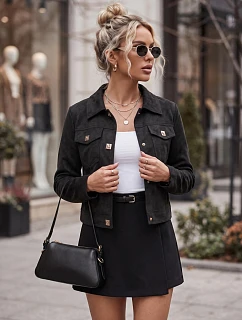 Dámska semišová bunda na patentky, čierna, FashionStreet TY5880