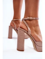 Damskie Sandały Brokatowe Na Słupku Złote Rosel