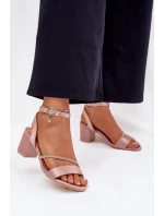 Sandały Damskie Na Słupku Z Cyrkoniami Vinceza 20268 Beżowe