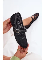 Ażurowe Baleriny Z Paskiem Czarne Orphali