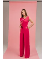 S407 Elegantný overal s asymetrickým výstrihom - ružový