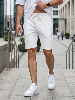 Pánske teplákové šortky so šnúrkou, biele, FashionStreet SX2630