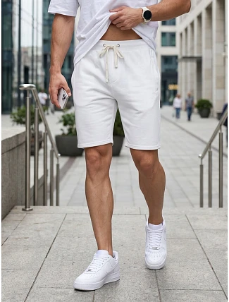 Pánske teplákové šortky so šnúrkou, biele, FashionStreet SX2630 Pánske teplákové šortky so šnúrkou, biele, FashionStreet SX2630