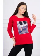 3D grafická blúzka so zirkónmi červená