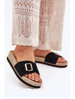 Klapki Damskie Na Platformie Ze Złotą Klamrą Czarne Selira