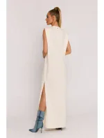 M790 Maxi šaty s ramennými vypchávkami - krémové