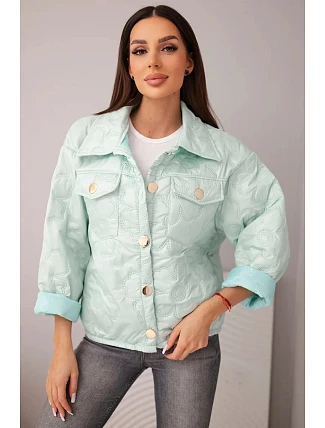 Dámska jarná prešívaná bunda s kvetinovým vzorom light mint