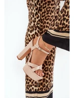 Sandały Damskie Na Wysokim Słupku I Platformie Lakierowane Beżowe Jovenes