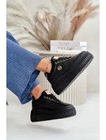 Sneakersy Buty Sportowe Damskie Ocieplane Na Masywnej Podeszwie Czarne Ardiela