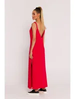 M791 Maxi šaty s hlbokým výstrihom do V - červené
