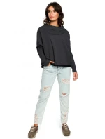 B094 Oversized top s výstrihom do V na chrbte - grafitový
