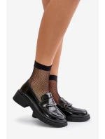 Lakierowane Mokasyny Loafersy Damskie Z Ozdobą D&A LZ42-031 Czarne