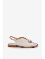 Skórzane Sandały Na Płaskim Obcasie Z Ozdobą Laura Messi 2865 Jasnobeżowe