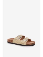 Materiałowe Klapki Na Korkowej Podeszwie Z Klamrami Żółte Atera