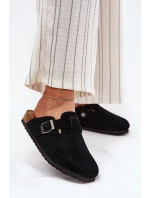 Zamszowe Klapki Chodaki Damskie Z Klamrą Big Star RR274A384 Czarne