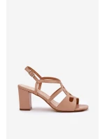 Damskie Sandały Na Obcasie Słupku Sergio Leone SK884 Beżowe